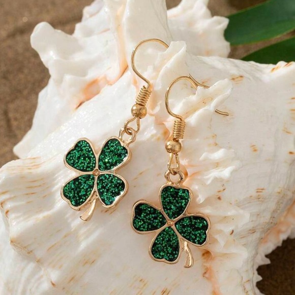 Shamrock Four Leaf Clover Earrings - Picture 4 of 4
